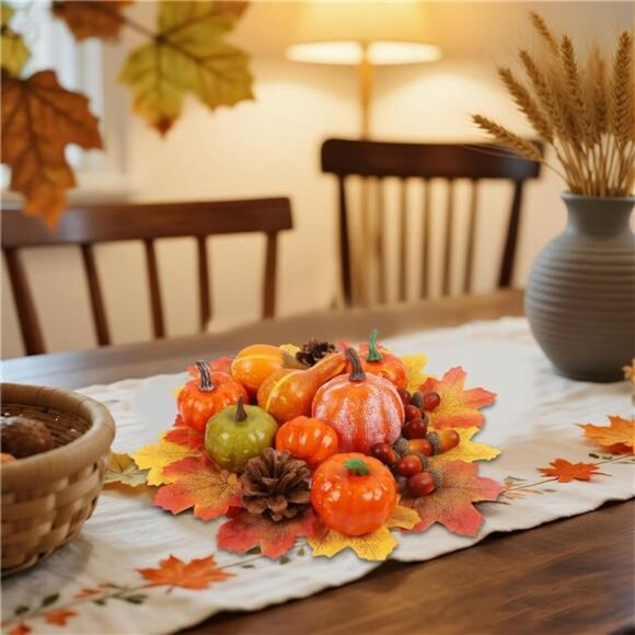 Fall Decorations Mini Pumpkins Gourds Leaves Acorns Pinecones Thanksgiving Decor - Picture 6 of 7